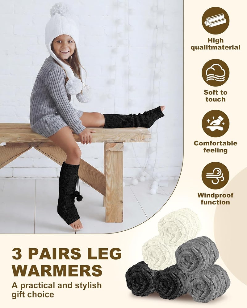 Chicingyou 3 Pairs Winter Fleece Lined Leg Warmers for Kids Girls Knitted Long Leg Warmers Cute Boot Socks for Xmas Gift - Image 4